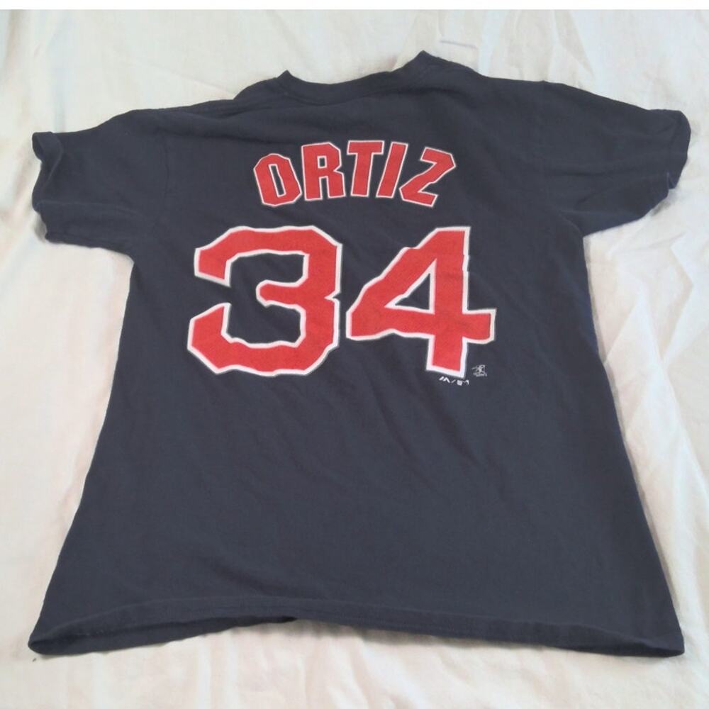 Majestic Boston Red Sox #34 David Ortiz Jersey T Shirt Small Navy Blue MLB